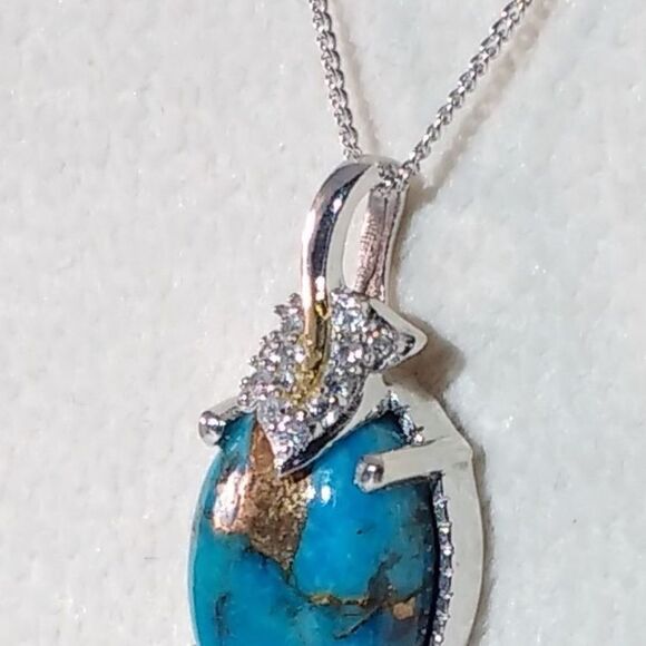 Turquoise Mojave Blue & Zircon Pendant Necklace - Picture 3 of 9